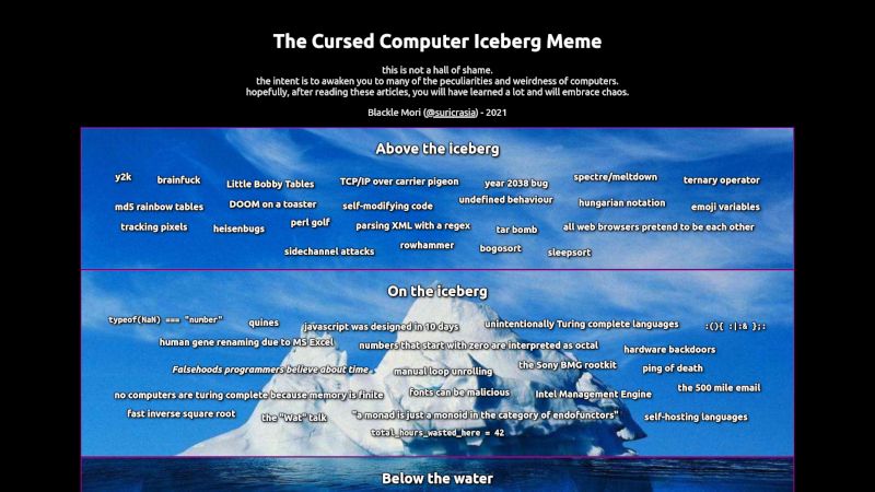 screenshot of the web page for the cursed computer iceberg